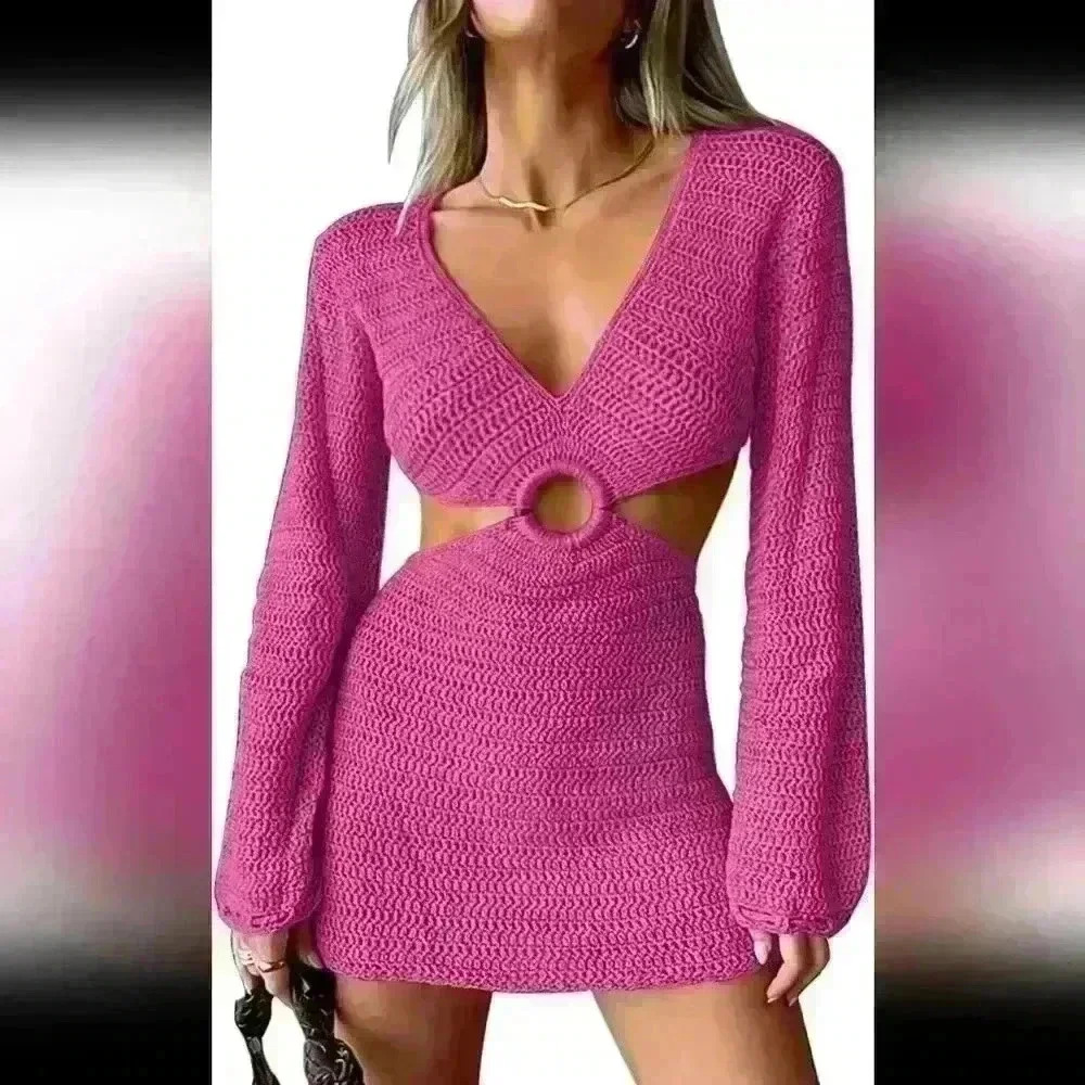 Lillusory Sexy Beach Crochet dress in pink size Medium *Brand new with tags